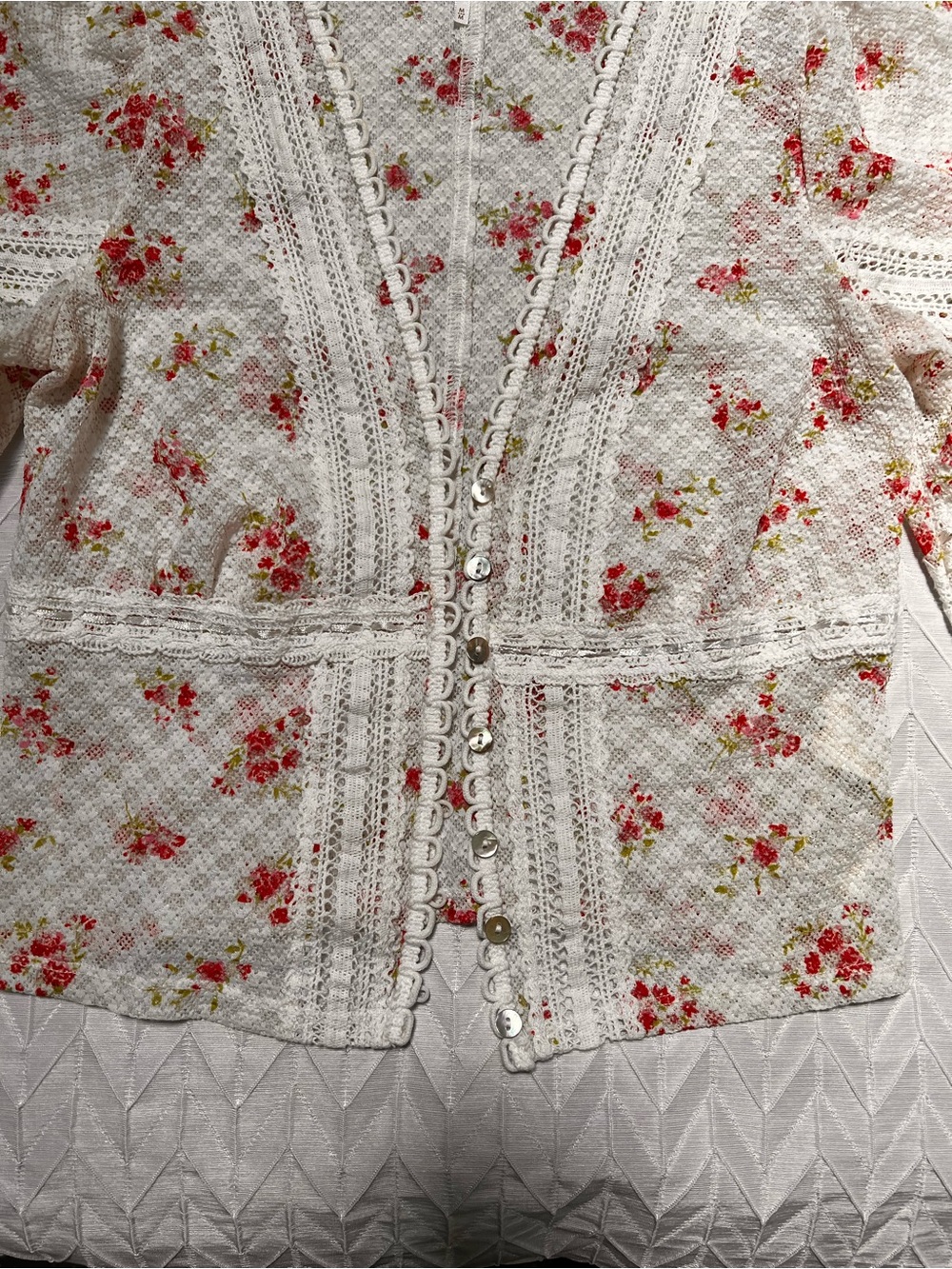 Free People Cream Floral Lace-Trim Button Cardigan - Picture 5 of 6